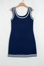 Dirty blue Contrast Trim U Neck Sleeveless Mini Dress with Shorts 2pcs Set