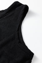 Black Plus Size Corduroy Patch Pocket Sleeveless Mini Dress