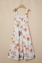 White Western Horseshoe Print U-Neck Sleeveless Midi Dress