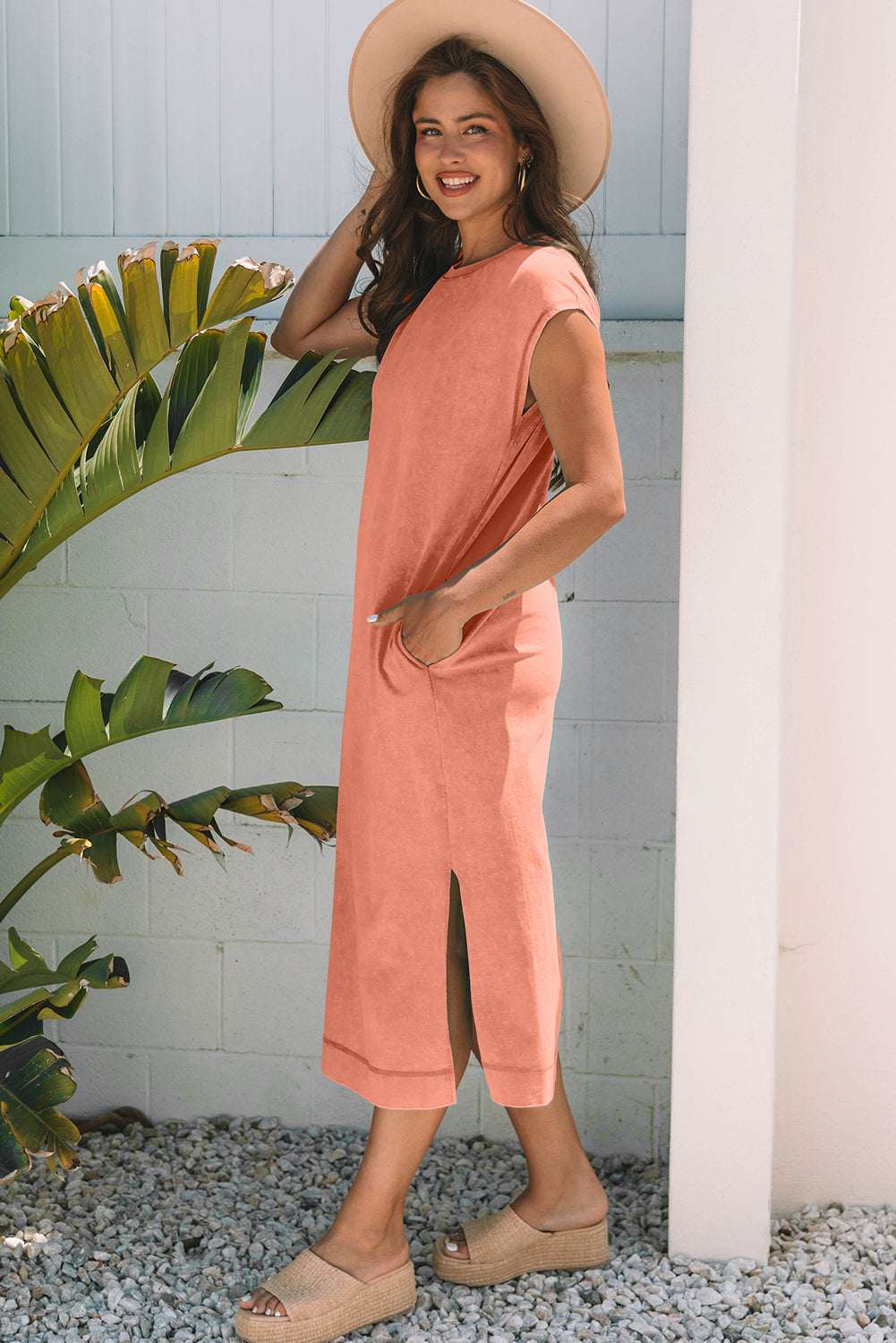 Wisteria Mineral Wash Pocketed T-shirt Long Dress