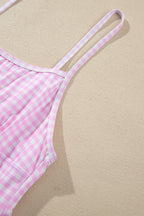 Sky Blue Gingham Plaid Double Layered Cami Mini Dress 3pcs Set