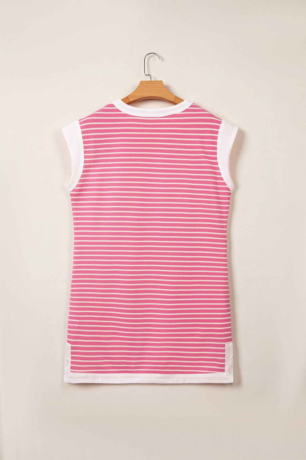 Pink Stripe Color Block Trim Notched Neck Sleeveless Shift Mini Dress