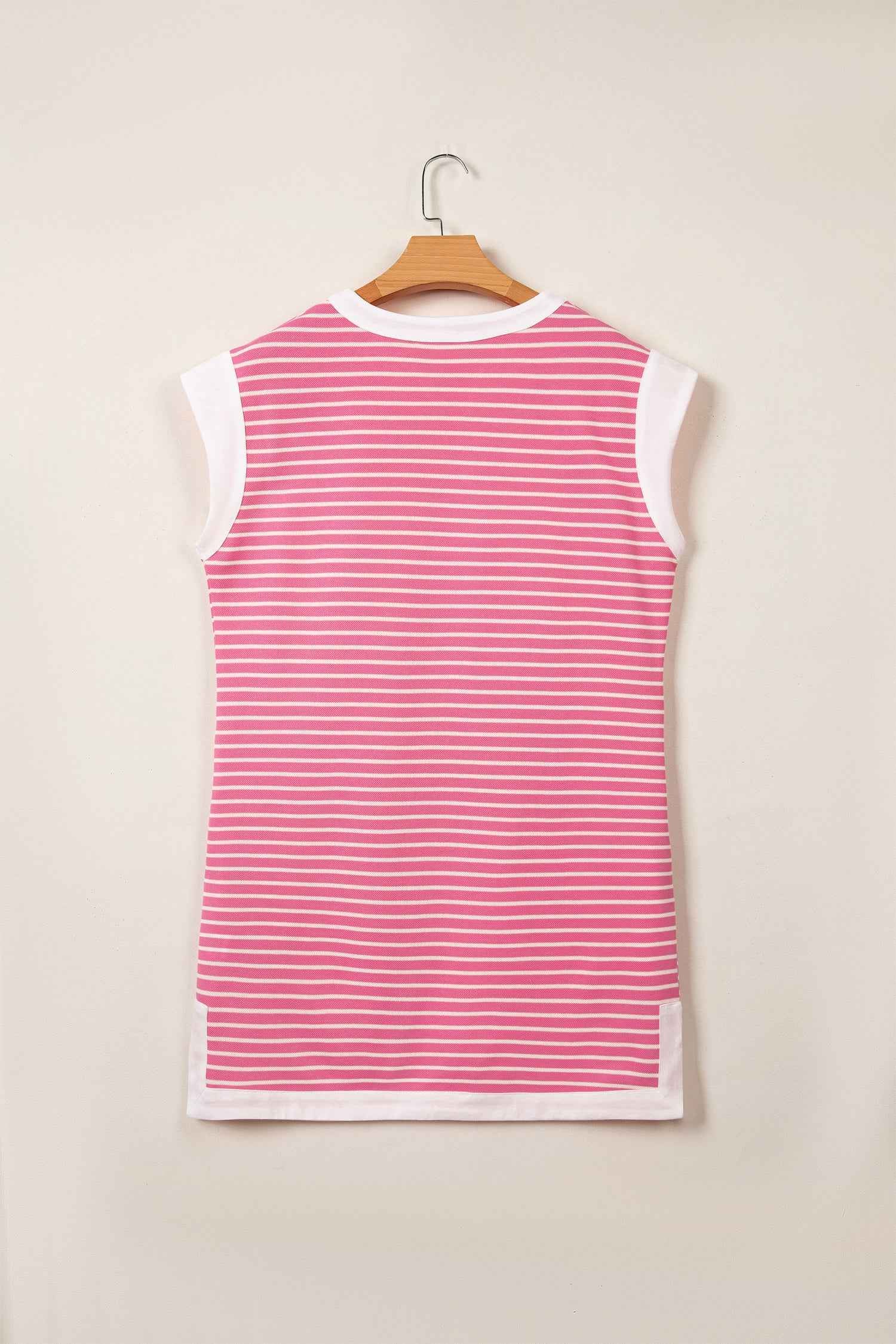 Pink Stripe Color Block Trim Notched Neck Sleeveless Shift Mini Dress