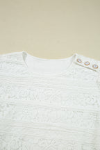 White Lace Crochet Round Neck Puff Sleeve Shift Mini Dress