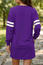 Black Varsity Contrast Banded Sleeve Shift Sweatshirt Dress