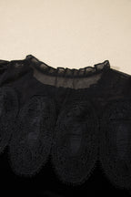 Black Embroidered Velvet Short Sleeve Mini Shift Dress