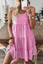 Rose Stripe U Neck Sleeveless Loose Fit Mini Dress