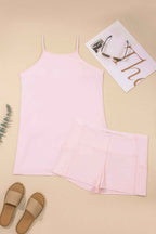 Pink Plus Size Build-in Shorts Sleeveless Dress With Short Two Piece Set