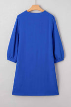 Sky Blue Frilled V Neck Bracelet Sleeve Shift Mini Dress
