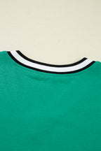Mint Green Varsity Contrast Striped V Neck Long Sleeve T Shirt Dress with Pockets