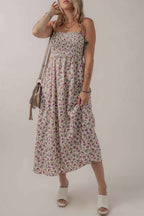Multicolour Bohemian Ditsy Floral Smocked Fit Flare Sundress