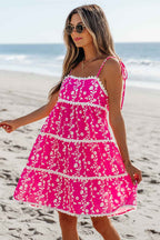 Pink Floral Print Ric Rac Patched Sleeveless Mini Dress