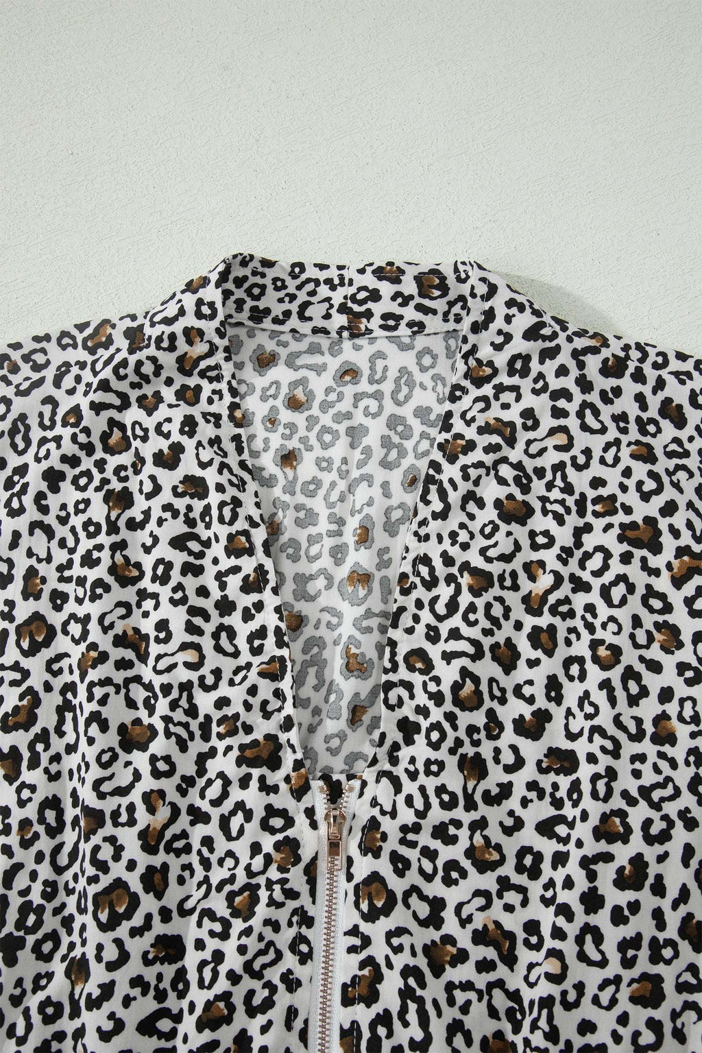 Beige Leopard Zip Front V Neck Cinched Waist Sleeveless Maxi Dress
