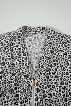 Beige Leopard Zip Front V Neck Cinched Waist Sleeveless Maxi Dress