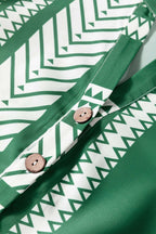 Green Boho Ethnic Print Half Button 3/4 Sleeve Casual Dress