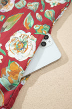Red Floral Print Half Sleeve Short Shift Dress