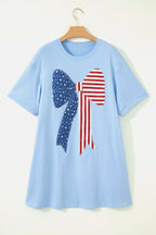 Beau Blue Patriotic Big Bow Stitched T Shift Mini Dress