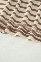 Brown Stripe Plus Size Half Buttons Top and Shorts Set