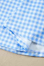 Sky Blue Gingham Plaid Double Layered Cami Mini Dress 3pcs Set