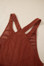 Clay Ribbed Corduroy Zip-Up Sleeveless Pocket Sheath Dress