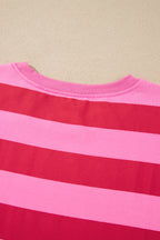 Orange Stripe Cuffed Short Sleeve Pocketed Casual T Shirt Long Dress