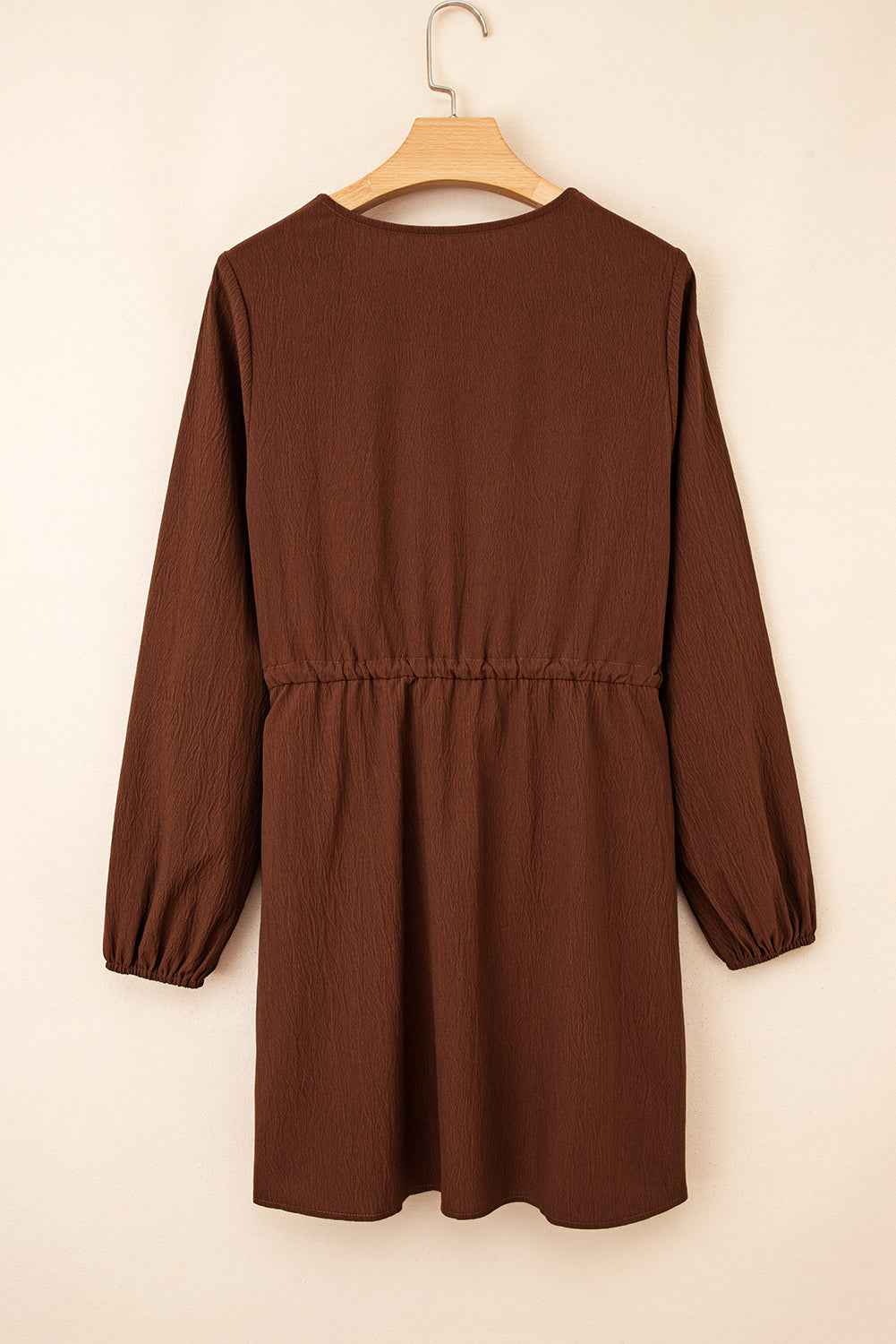 Burgundy Floral Embroidered Tassel Tie Waist Long Sleeve Mini Dress