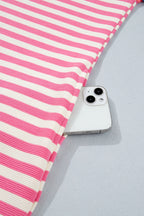 Pink Stripe Contrast Patchwork Short Sleeve T Shirt Shift Dress