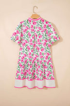 Multicolour Sweet Floral Print Striped Color Block Trim Short Dress