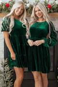 Evergreen Sequin Puff Sleeve High Waist Tiered Velvet Mini Dress