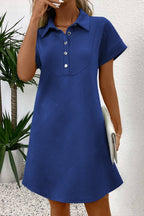 Myosotis Solid Color Textured Short Sleeve A Line Mini Dress