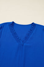 Sky Blue Frilled V Neck Bracelet Sleeve Shift Mini Dress