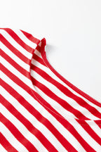 Red Stripe Drop Shoulder Long Sleeve Top Lounge Pants 2pcs Set