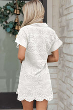 Green Solid Color Eyelet Embroidered T Shirt Mini Dress