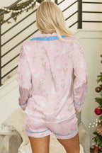 Pink Bow Tie Front Christmas Nutcracker Long Sleeve Shirt Shorts Pajama Set