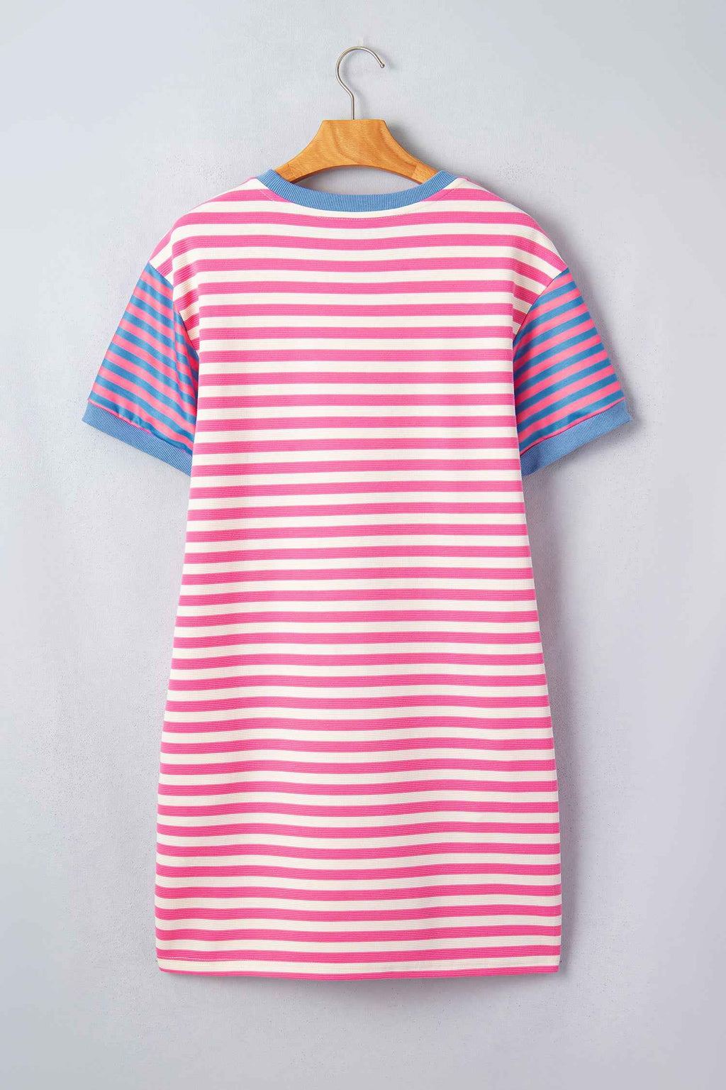 Pink Stripe Contrast Patchwork Short Sleeve T Shirt Shift Dress