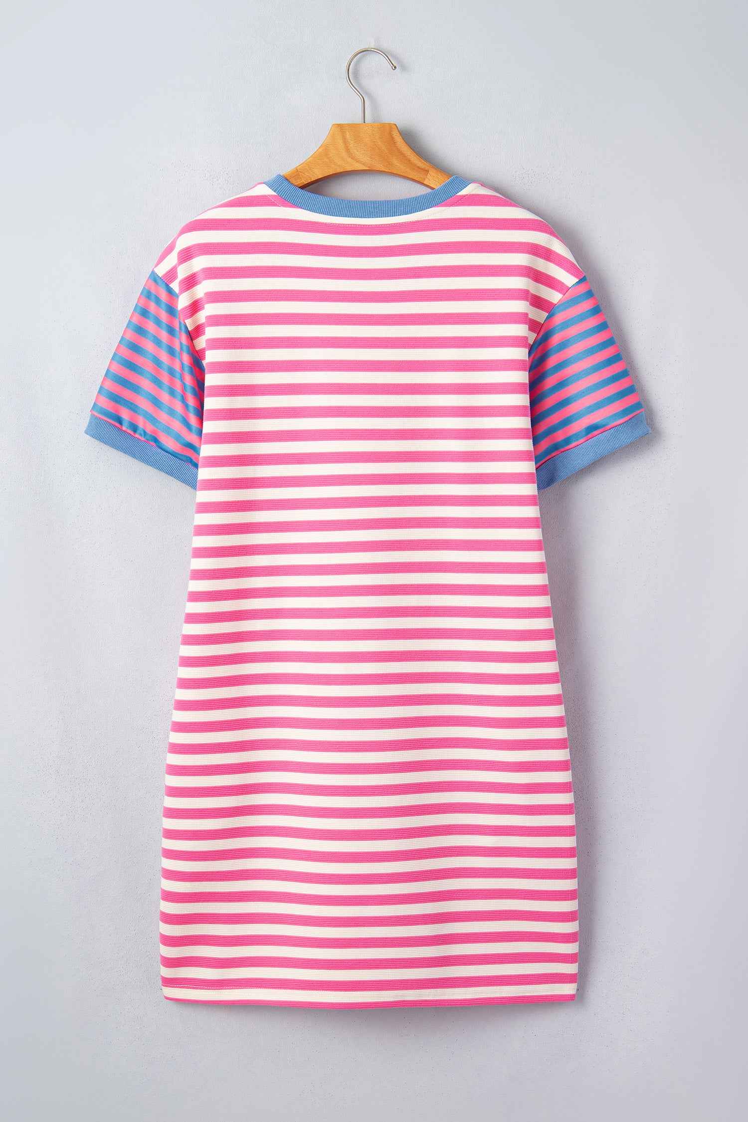 Pink Stripe Contrast Patchwork Short Sleeve T Shirt Shift Dress