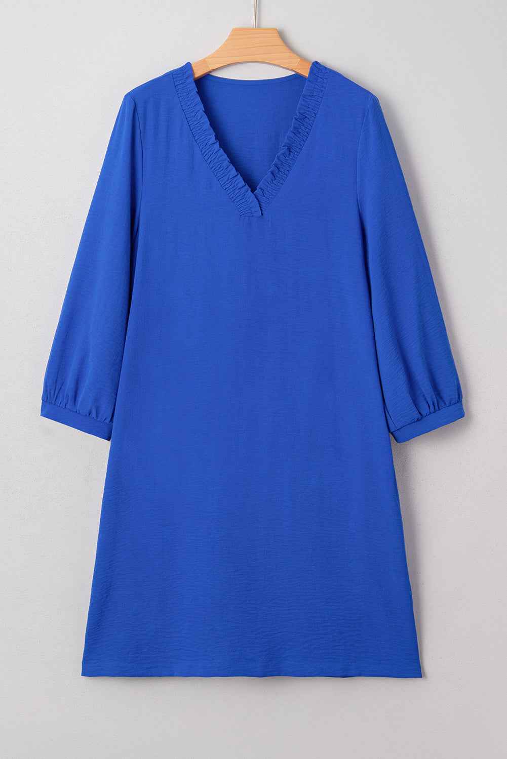 Sky Blue Frilled V Neck Bracelet Sleeve Shift Mini Dress