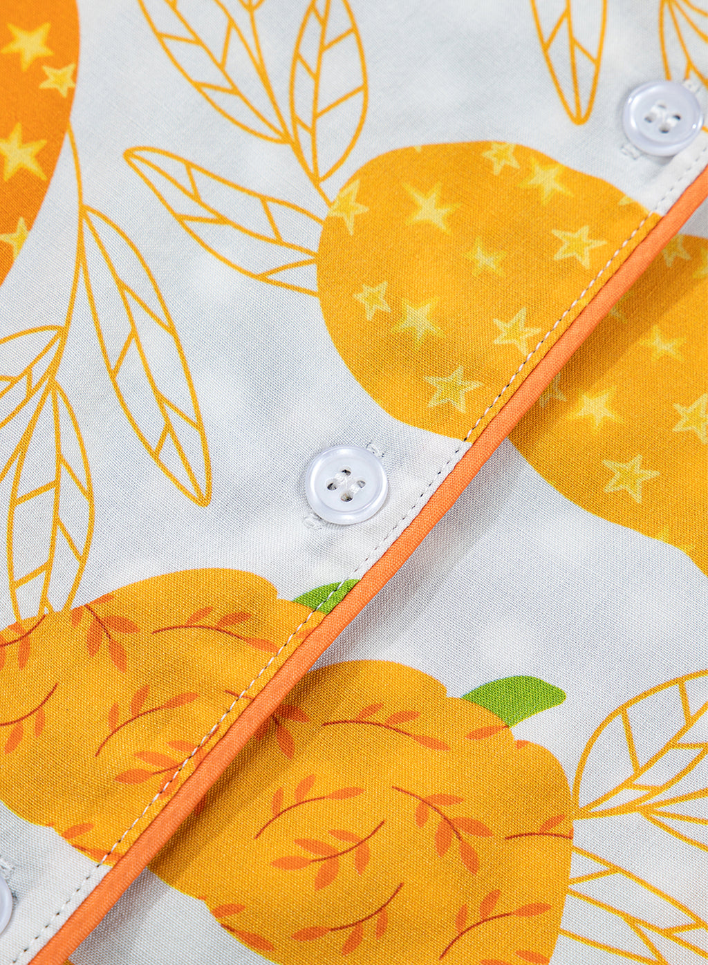 Orange Short Sleeve Pumpkin Print Polka Dot Trim Pocket Pocket Placket Home Wear Lounge Set - MuseLover