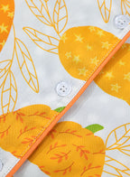 Orange Short Sleeve Pumpkin Print Polka Dot Trim Pocket Pocket Placket Home Wear Lounge Set - MuseLover