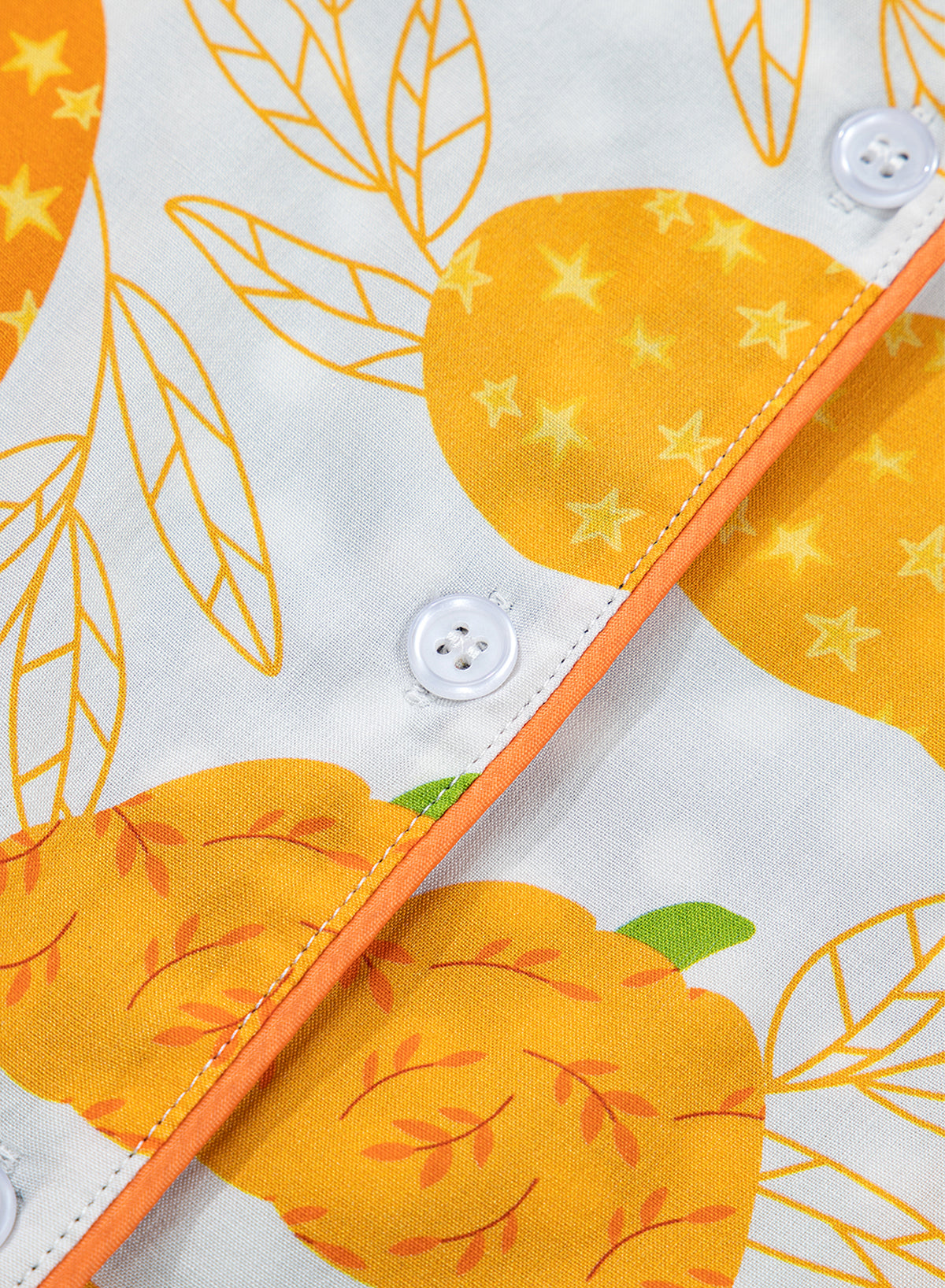 Orange Short Sleeve Pumpkin Print Polka Dot Trim Pocket Pocket Placket Home Wear Lounge Set - MuseLover