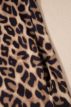 Khaki Buttoned Collar Short Sleeve Shift Leopard Dress with Pockets