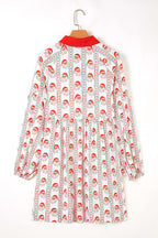 White Father Christmas Contrast Collar Button Front Long Sleeve A-line Mini Dress