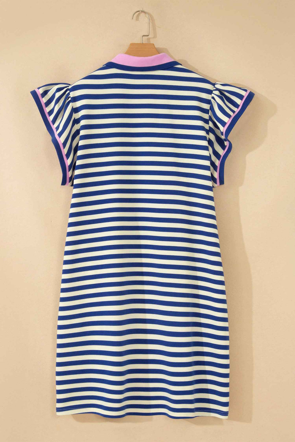 Dark Blue Striped Shift Dress Colorblock V Neck Short Sleeve Casual Summer
