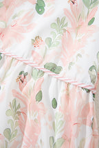 Pink Plus Size Floral Print Striped Detail Short Summer Dress