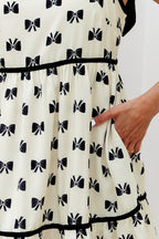 White Bow Knot Color Contrast Trim Knotted Shoulder Mini Dress