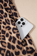 Khaki Buttoned Collar Short Sleeve Shift Leopard Dress with Pockets