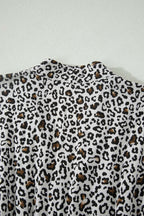 Beige Leopard Zip Front V Neck Cinched Waist Sleeveless Maxi Dress