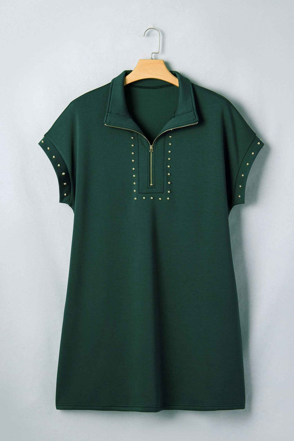 Evergreen Plus Size Glow Studded Zip up T Shirt Dress with Pockets