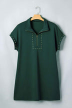 Evergreen Plus Size Glow Studded Zip up T Shirt Dress with Pockets