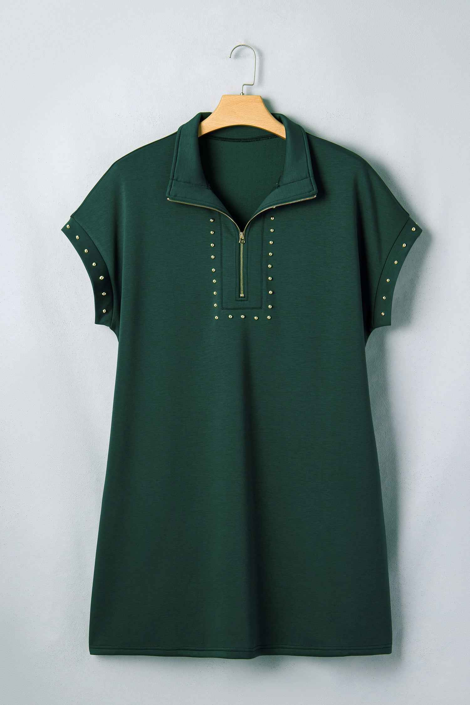 Evergreen Plus Size Glow Studded Zip up T Shirt Dress with Pockets